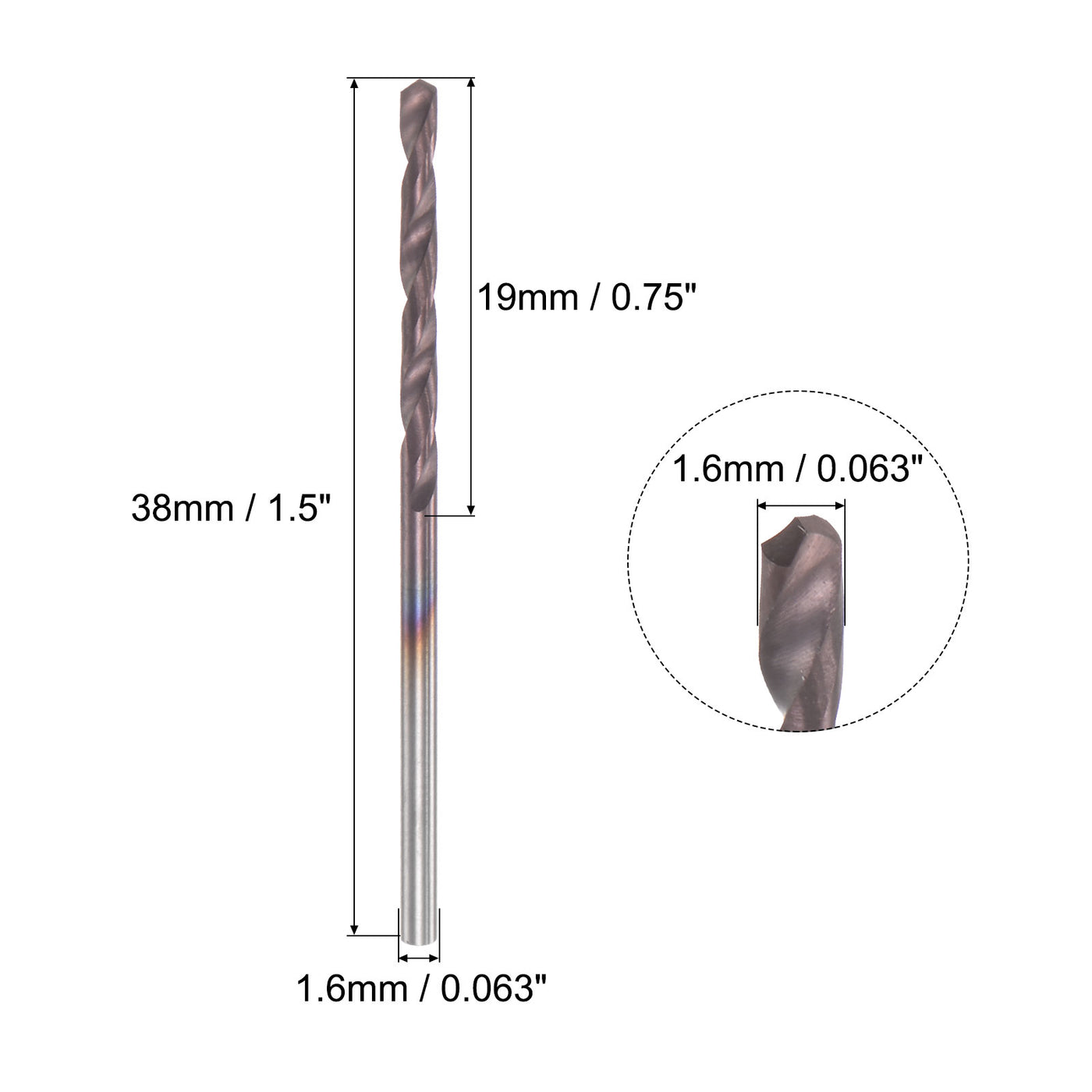 uxcell Uxcell 1.6mm DIN K45 Tungsten Carbide AlTiSin Coated Drill Bit for Stainless Steel