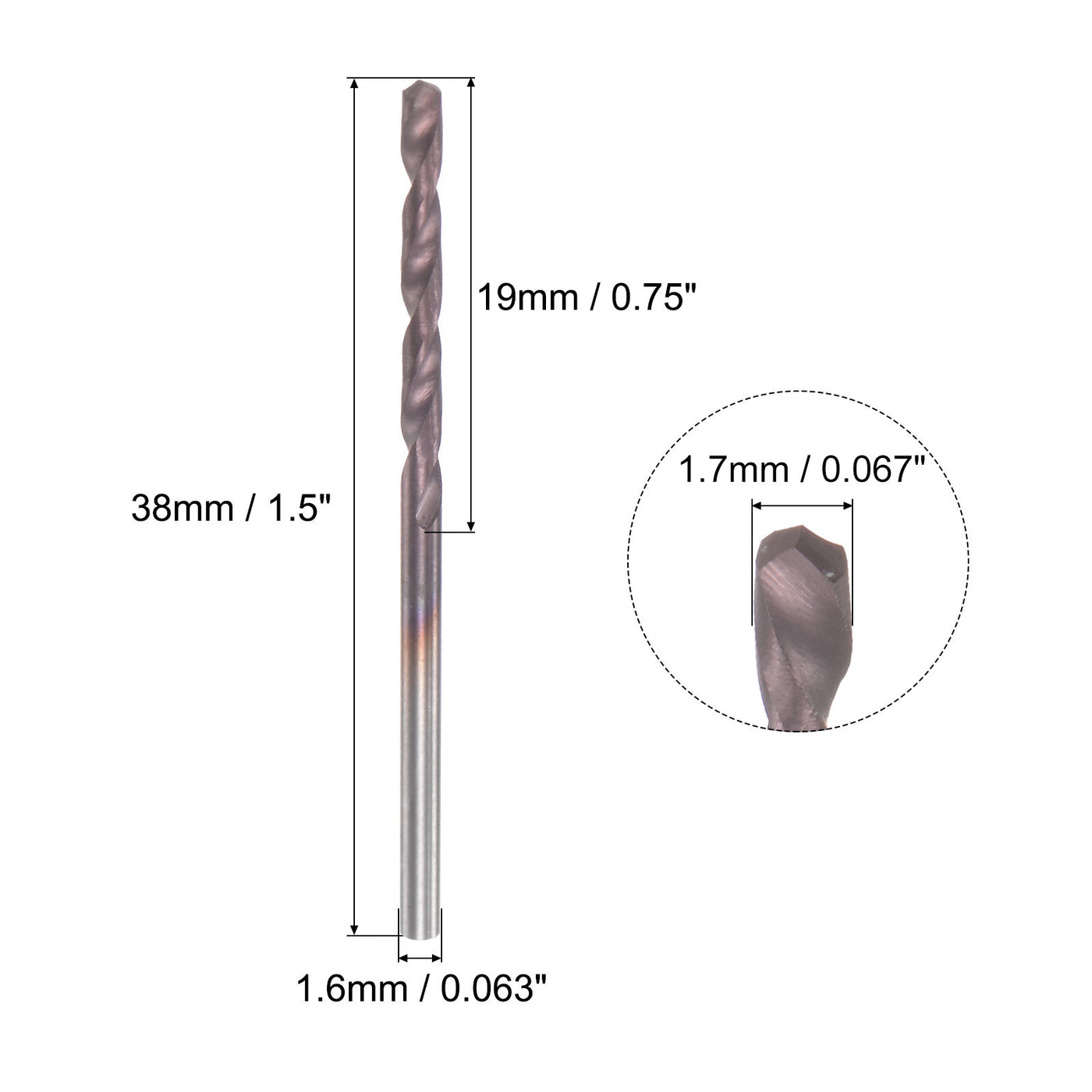 uxcell Uxcell 1.7mm DIN K45 Tungsten Carbide AlTiSin Coated Drill Bit for Stainless Steel
