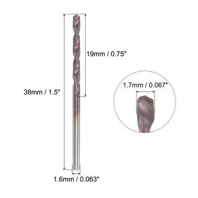 Harfington Uxcell 1.7mm DIN K45 Tungsten Carbide AlTiSin Coated Drill Bit for Stainless Steel