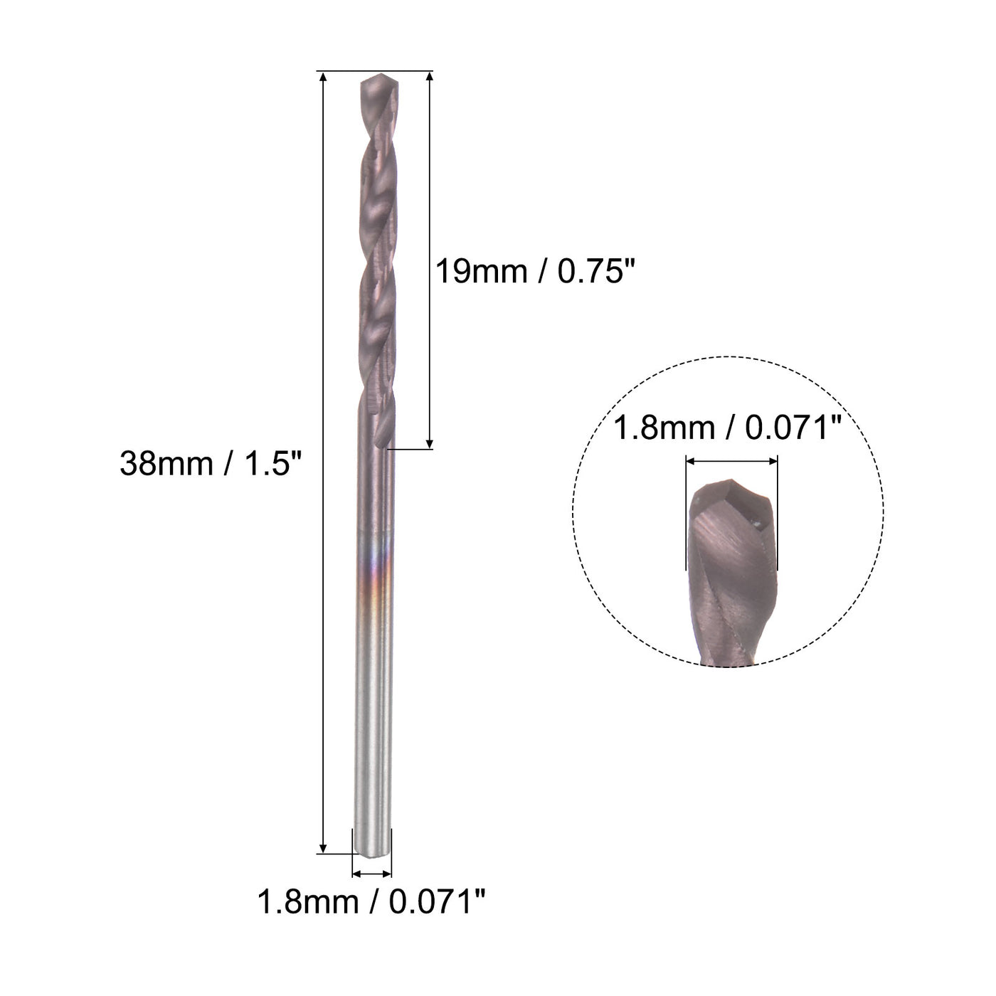 uxcell Uxcell 1.8mm DIN K45 Tungsten Carbide AlTiSin Coated Drill Bit for Stainless Steel