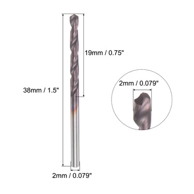 Harfington Uxcell 2mm DIN K45 Tungsten Carbide AlTiSin Coated Drill Bit for Stainless Steel