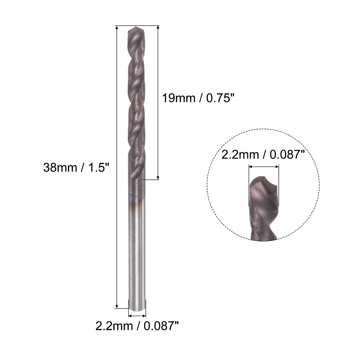 uxcell Uxcell 2.2mm DIN K45 Tungsten Carbide AlTiSin Coated Drill Bit for Stainless Steel