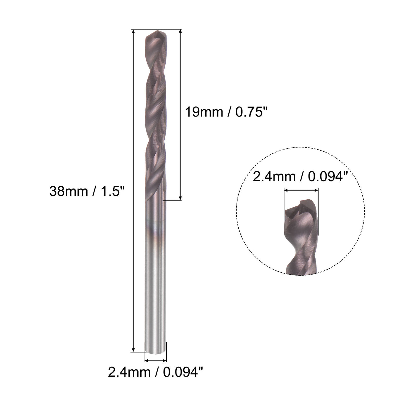 uxcell Uxcell 2.4mm DIN K45 Tungsten Carbide AlTiSin Coated Drill Bit for Stainless Steel