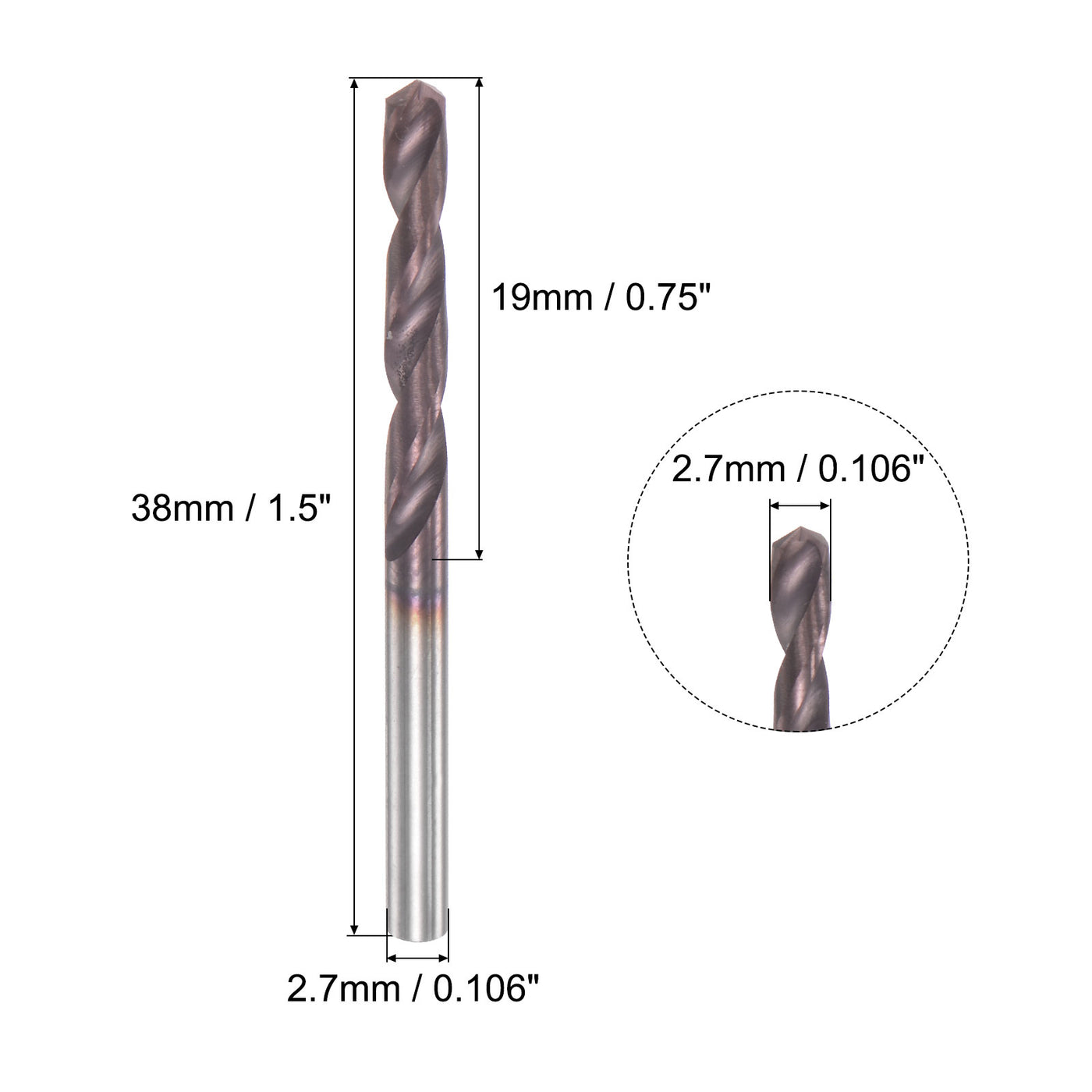 uxcell Uxcell 2.7mm DIN K45 Tungsten Carbide AlTiSin Coated Drill Bit for Stainless Steel