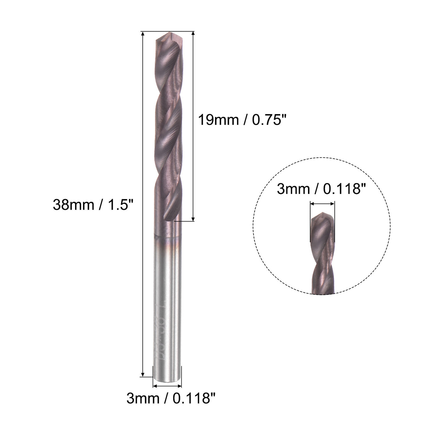 uxcell Uxcell 3mm DIN K45 Tungsten Carbide AlTiSin Coated Drill Bit for Stainless Steel