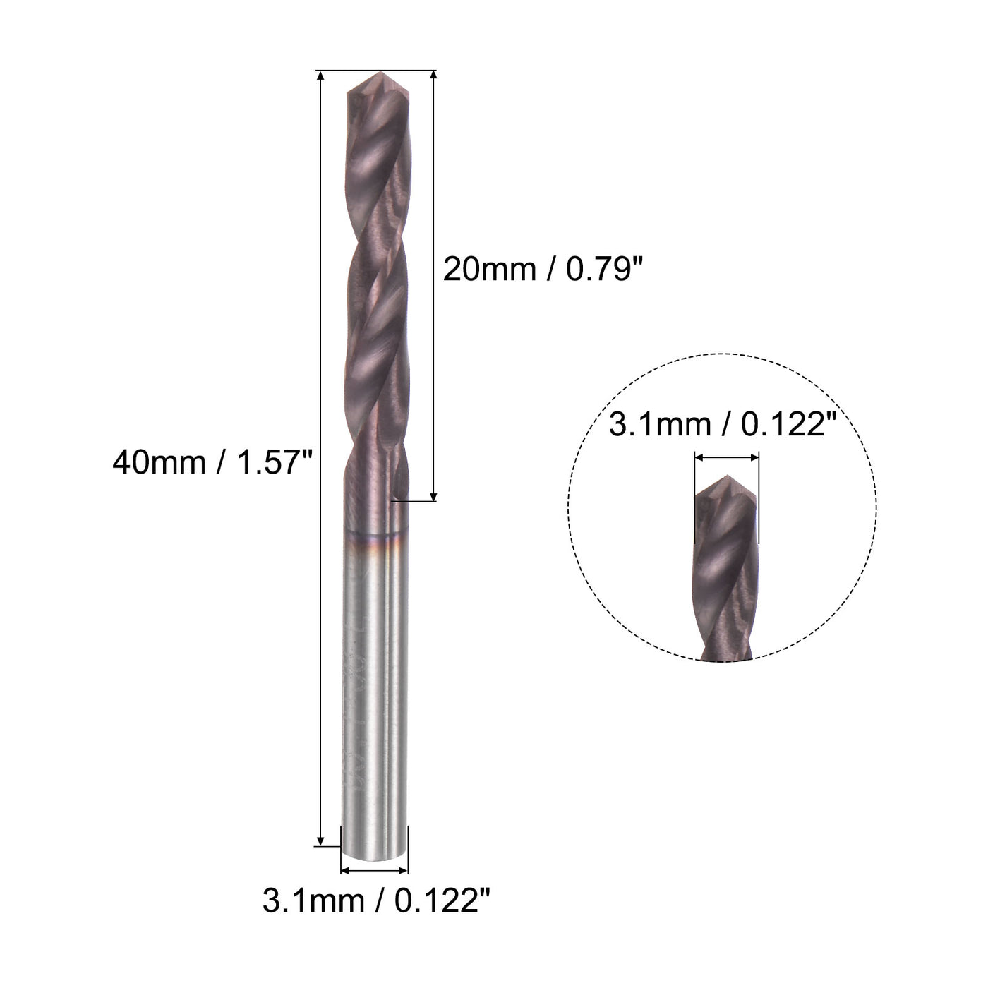 uxcell Uxcell 3.1mm DIN K45 Tungsten Carbide AlTiSin Coated Drill Bit for Stainless Steel