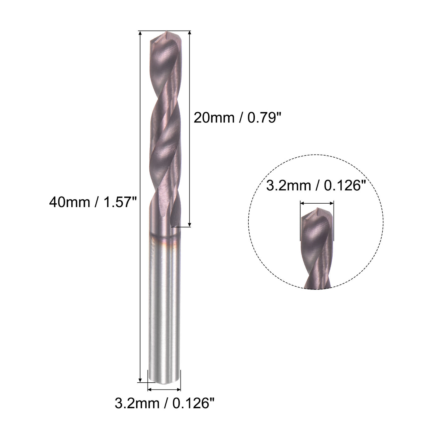 uxcell Uxcell 3.2mm DIN K45 Tungsten Carbide AlTiSin Coated Drill Bit for Stainless Steel