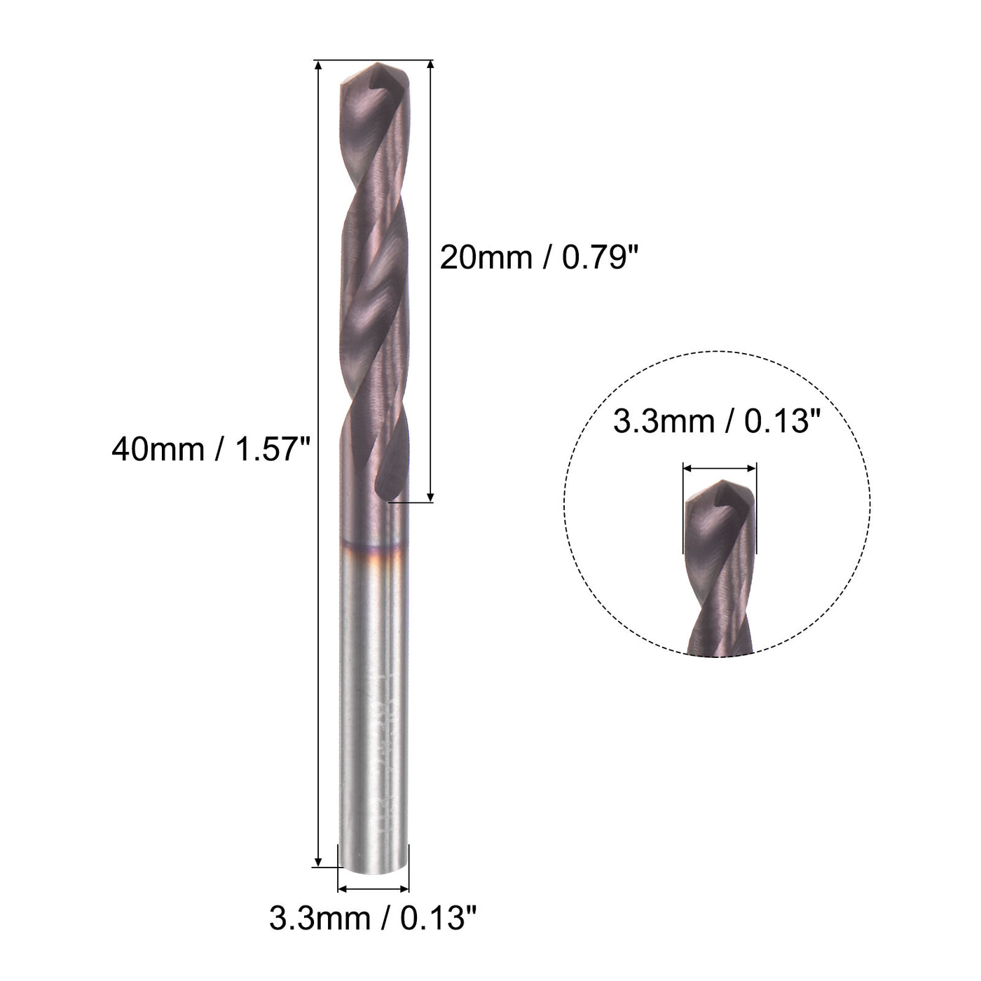 uxcell Uxcell 3.3mm DIN K45 Tungsten Carbide AlTiSin Coated Drill Bit for Stainless Steel