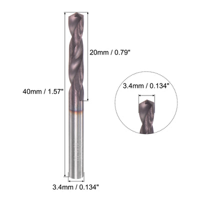 Harfington Uxcell 3.4mm DIN K45 Tungsten Carbide AlTiSin Coated Drill Bit for Stainless Steel