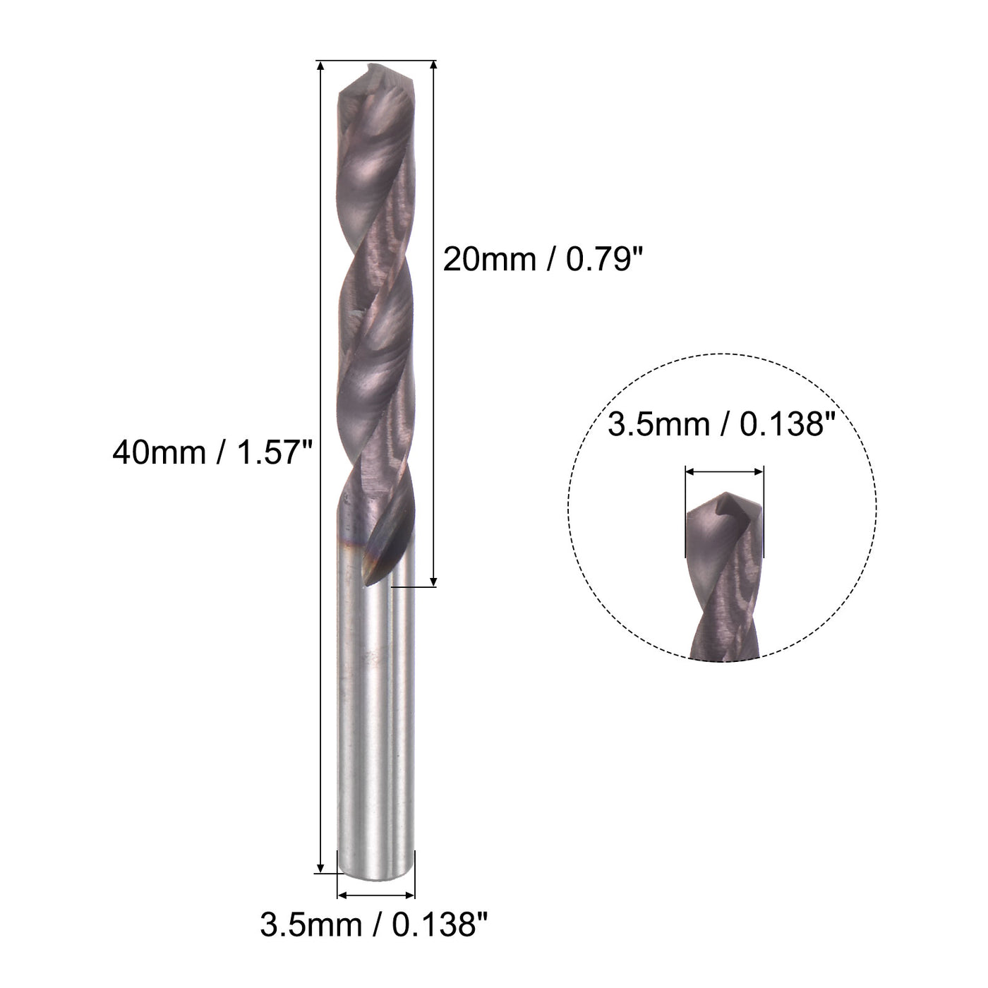 uxcell Uxcell 3.5mm DIN K45 Tungsten Carbide AlTiSin Coated Drill Bit for Stainless Steel