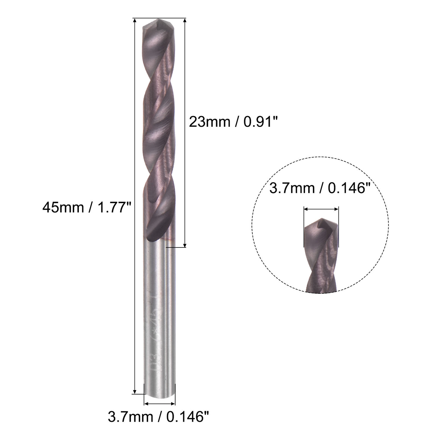uxcell Uxcell 3.7mm DIN K45 Tungsten Carbide AlTiSin Coated Drill Bit for Stainless Steel