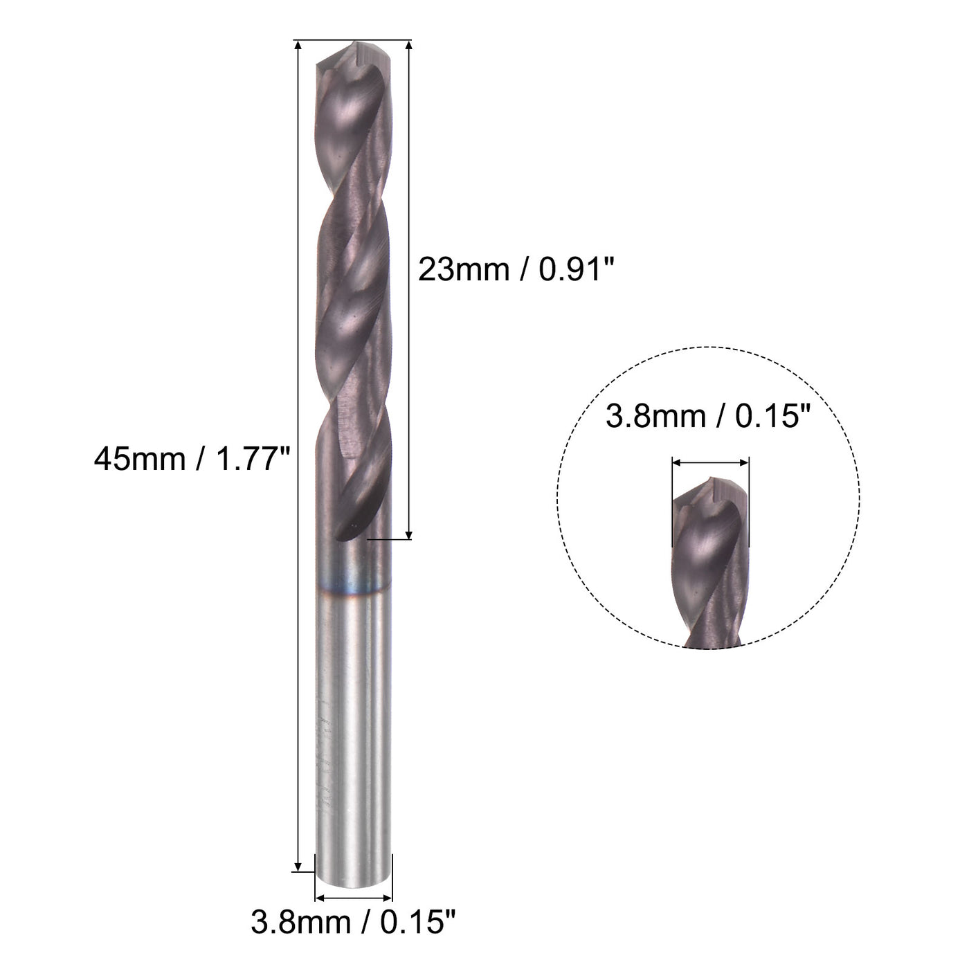 uxcell Uxcell 3.8mm DIN K45 Tungsten Carbide AlTiSin Coated Drill Bit for Stainless Steel