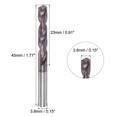 Harfington Uxcell 3.8mm DIN K45 Tungsten Carbide AlTiSin Coated Drill Bit for Stainless Steel