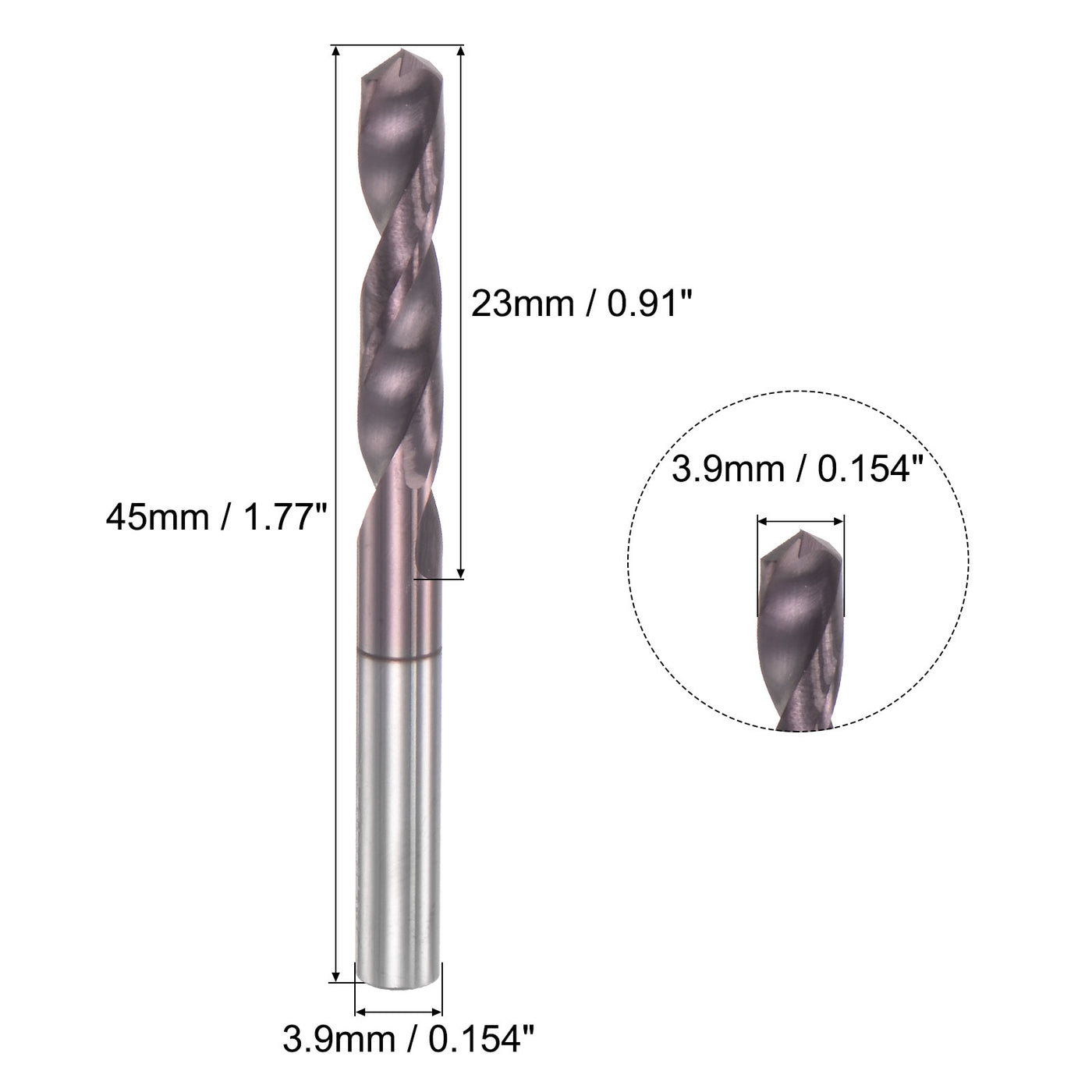 uxcell Uxcell 3.9mm DIN K45 Tungsten Carbide AlTiSin Coated Drill Bit for Stainless Steel