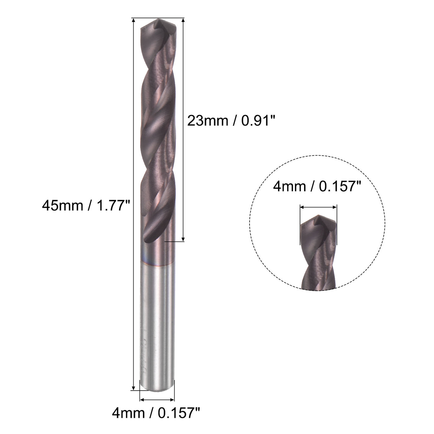 uxcell Uxcell 4mm DIN K45 Tungsten Carbide AlTiSin Coated Drill Bit for Stainless Steel