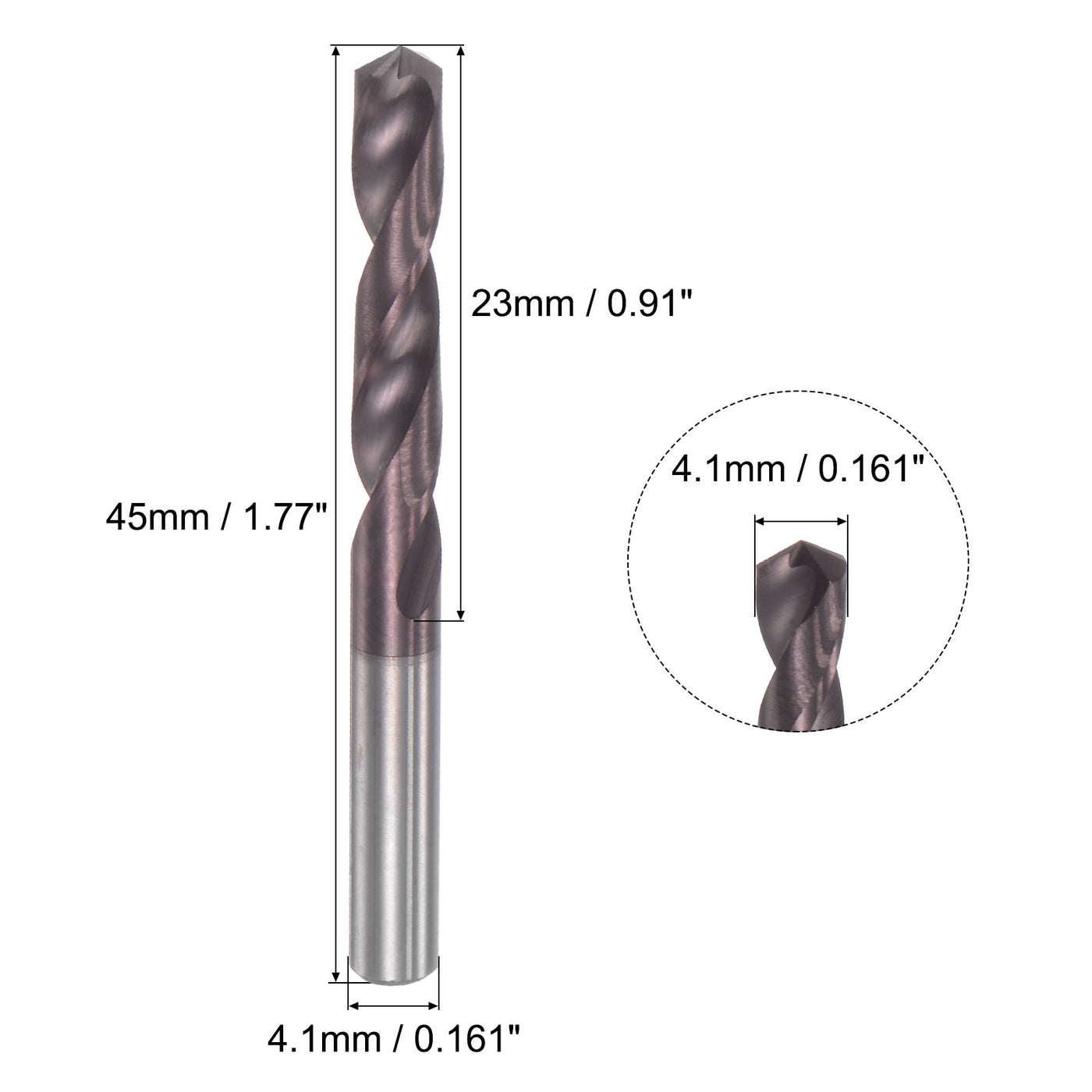 uxcell Uxcell 4.1mm DIN K45 Tungsten Carbide AlTiSin Coated Drill Bit for Stainless Steel