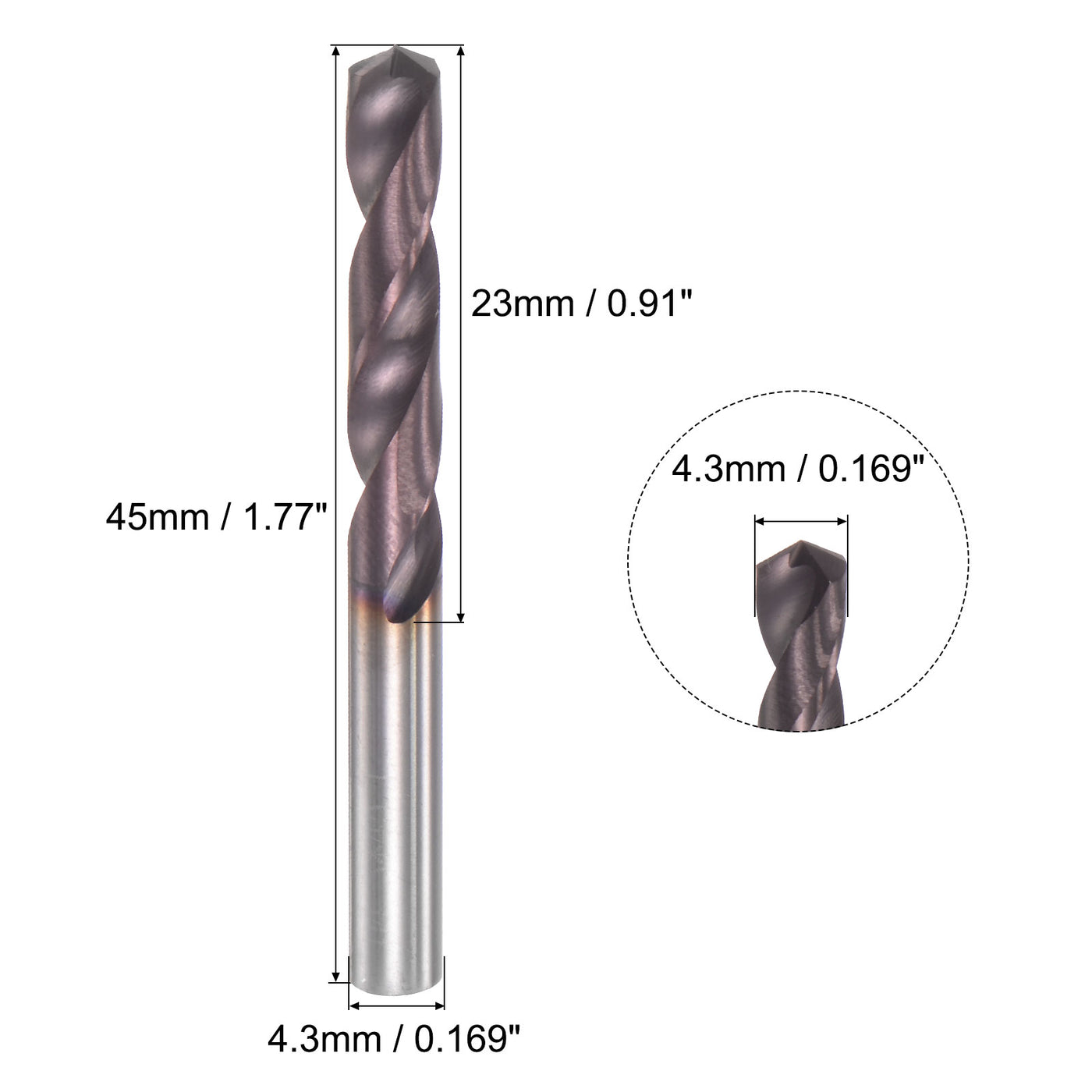 uxcell Uxcell 4.3mm DIN K45 Tungsten Carbide AlTiSin Coated Drill Bit for Stainless Steel
