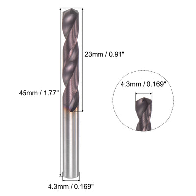 Harfington Uxcell 4.3mm DIN K45 Tungsten Carbide AlTiSin Coated Drill Bit for Stainless Steel