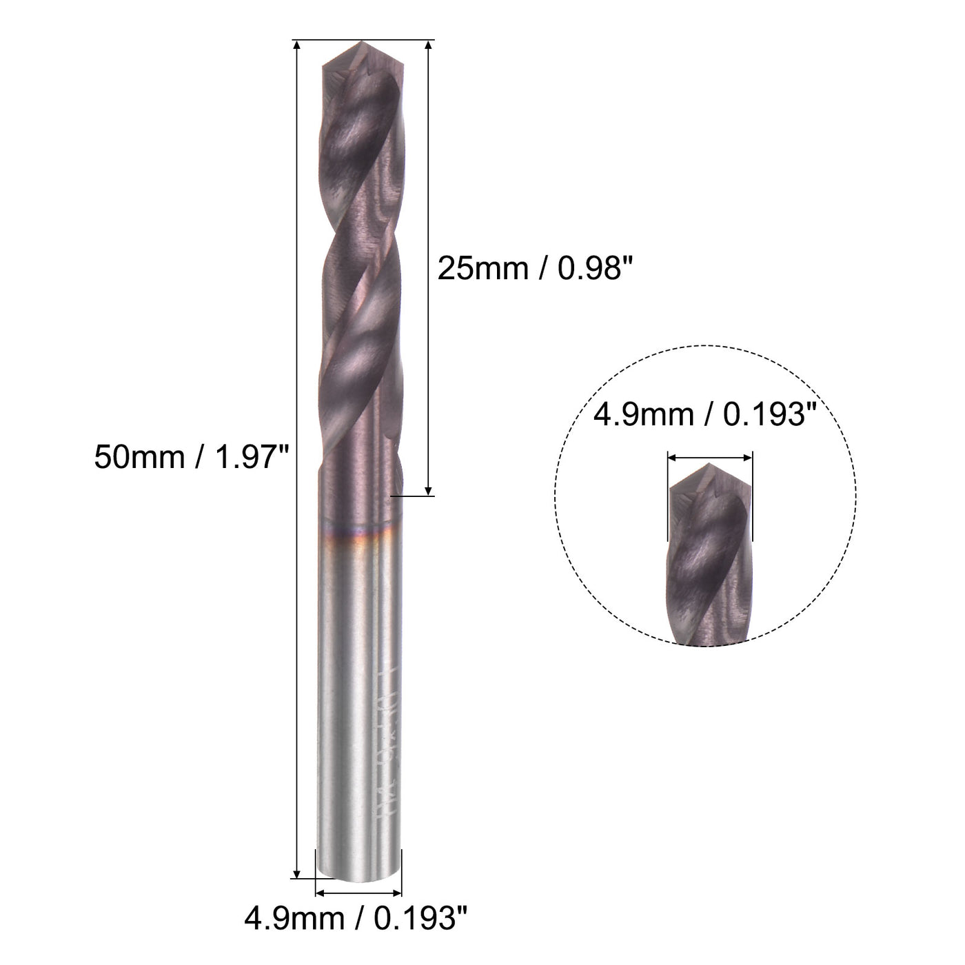 uxcell Uxcell 4.9mm DIN K45 Tungsten Carbide AlTiSin Coated Drill Bit for Stainless Steel