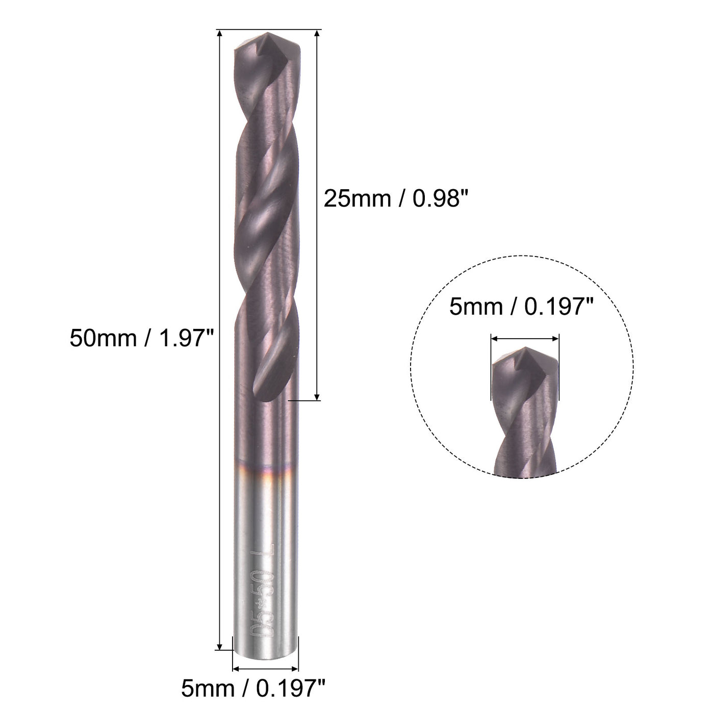 uxcell Uxcell 5mm DIN K45 Tungsten Carbide AlTiSin Coated Drill Bit for Stainless Steel