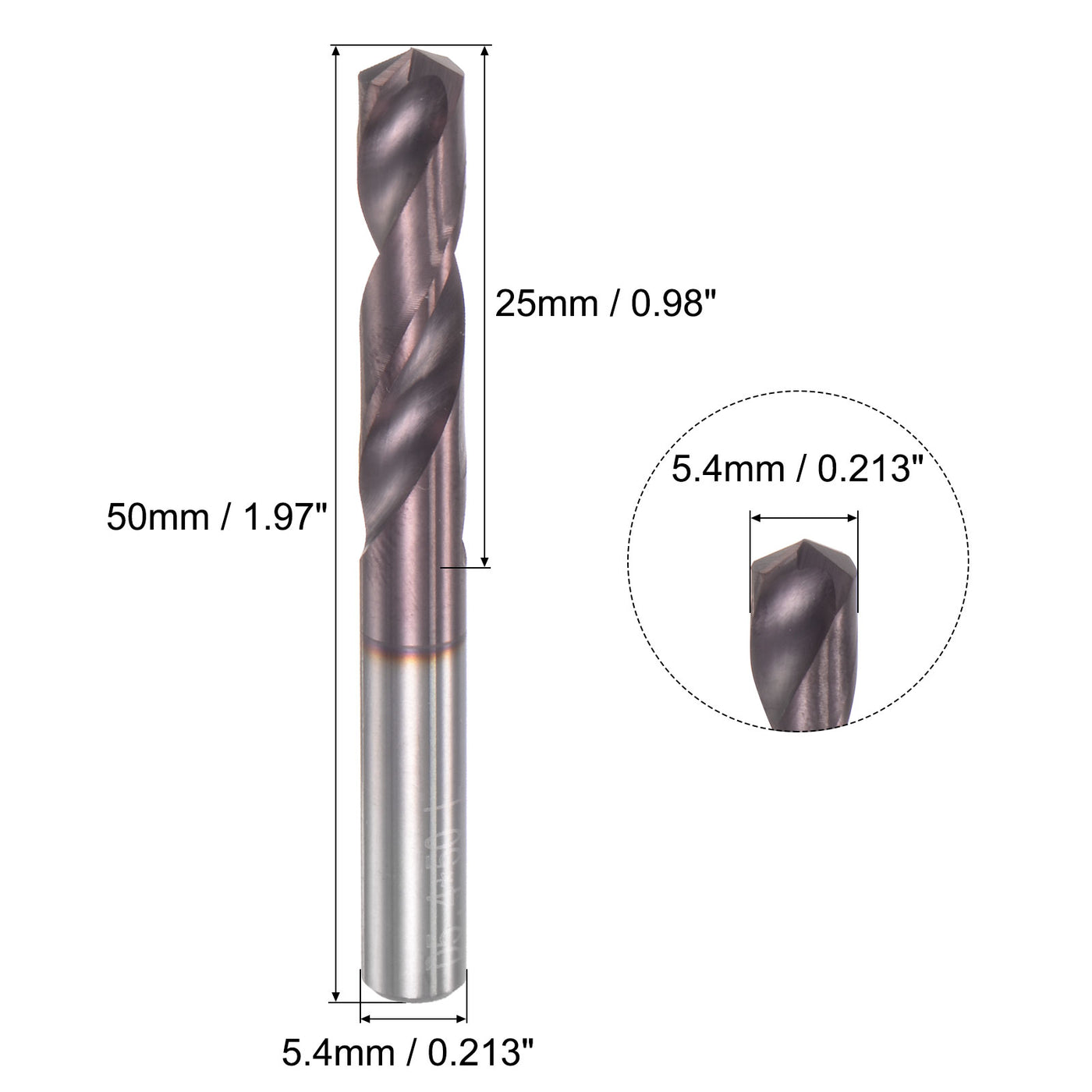 uxcell Uxcell 5.4mm DIN K45 Tungsten Carbide AlTiSin Coated Drill Bit for Stainless Steel