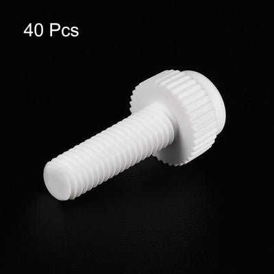 Harfington Uxcell Plastic Machine Screws, M6x20mm PP Slotted Knurled Fasteners Bolts for Electronics, Communications, White, 40Pcs