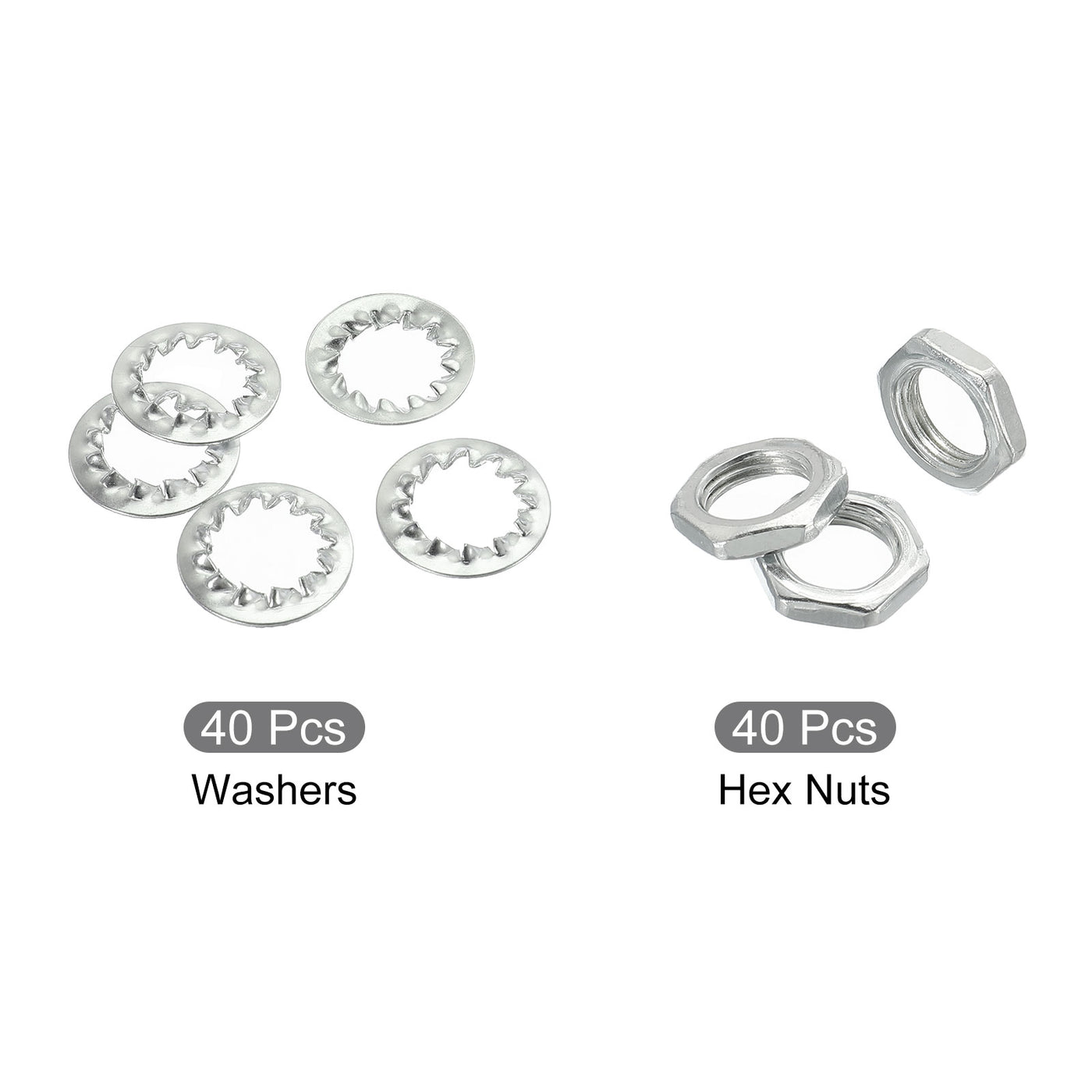 Harfington Lamp Tube Threaded Lock Nuts with Washers M10 Screw Thread Hex Fasteners for Chandelier Ceiling Light Repair Assembly DIY Hardware, Pack of 80