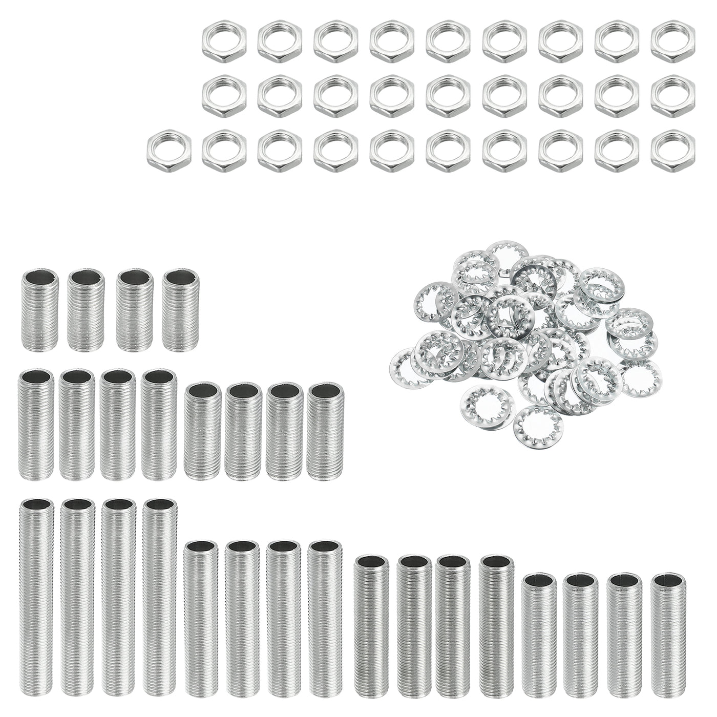 Harfington Lamp Pipe Kit with Lock Nuts Teeth Washers M10 Thread Fasteners Assortment for Chandelier Ceiling Light Repair Assembly DIY Hardware, Pack of 84