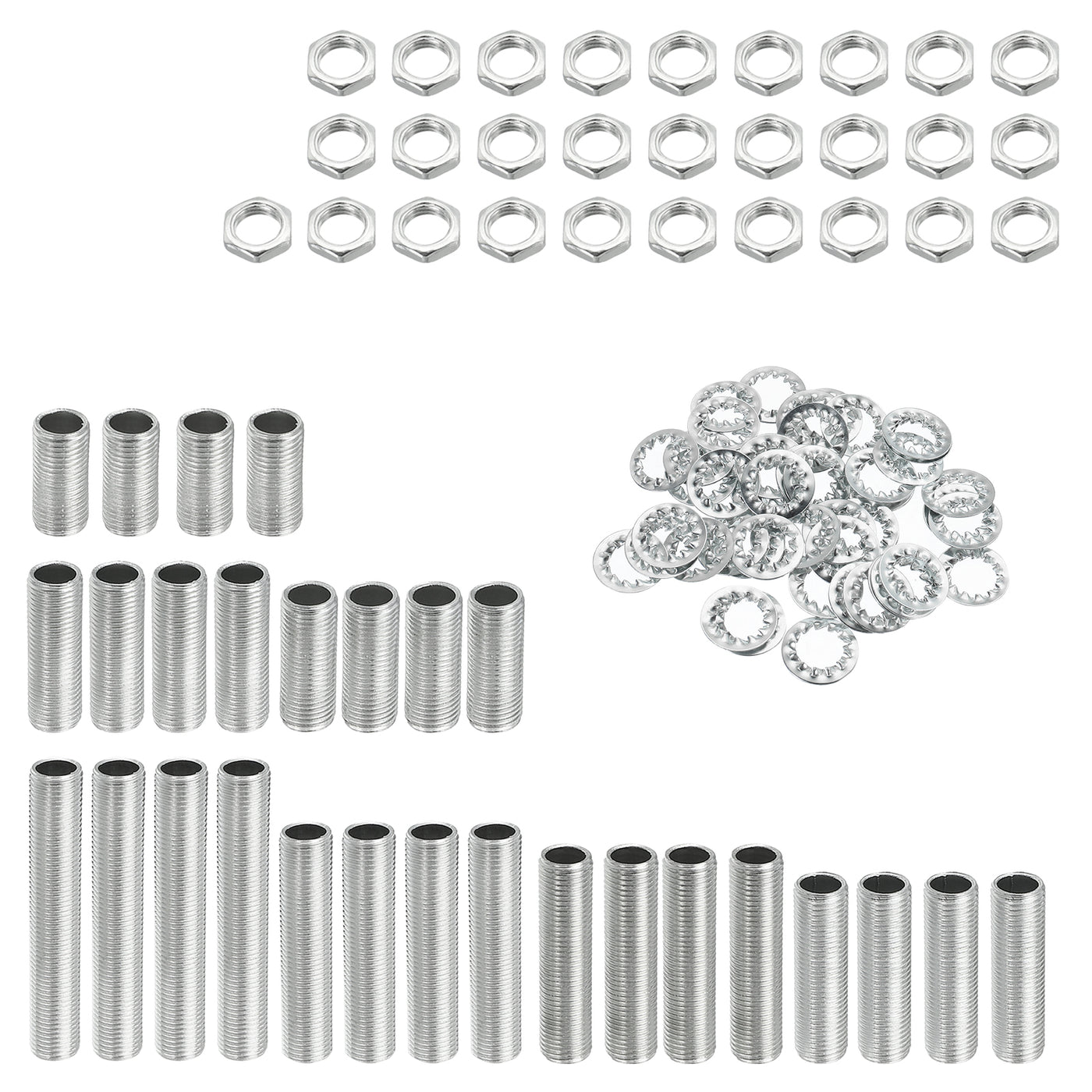 Harfington Lamp Pipe Kit with Lock Nuts Teeth Washers 1/8IP Thread Fasteners Assortment for Chandelier Ceiling Light Repair Assembly DIY Hardware, Pack of 84
