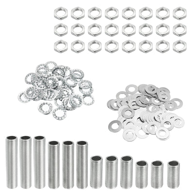 Harfington Lamp Pipes with Lock Nuts Washers 4 Size Rod 1/8IP Thread Fasteners Assortment for Chandelier Ceiling Light Repair Assembly DIY Hardware, Pack of 84