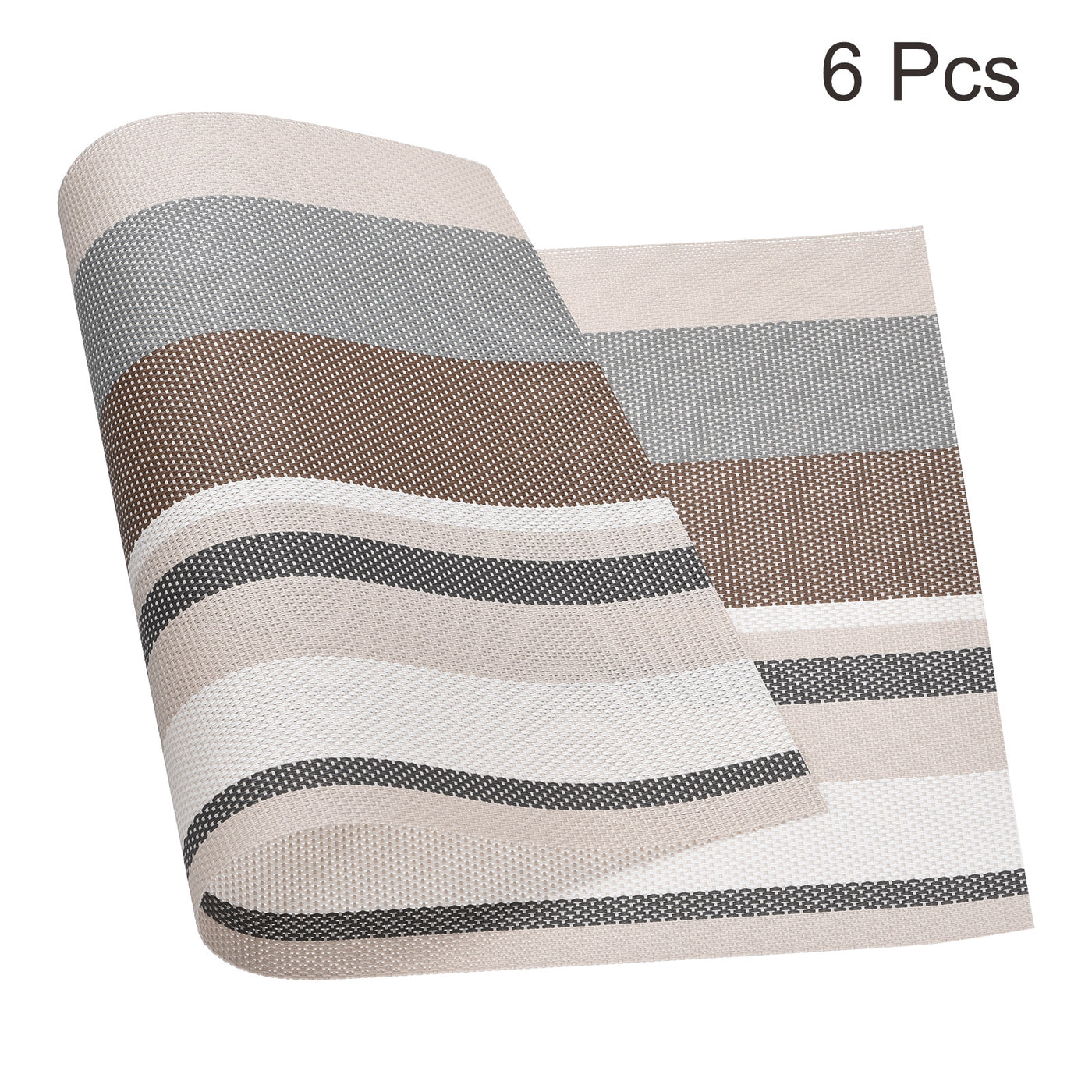uxcell Uxcell Place Mats 450x300mm 6pcs PVC Table Washable Woven Placemat, Stripe Beige