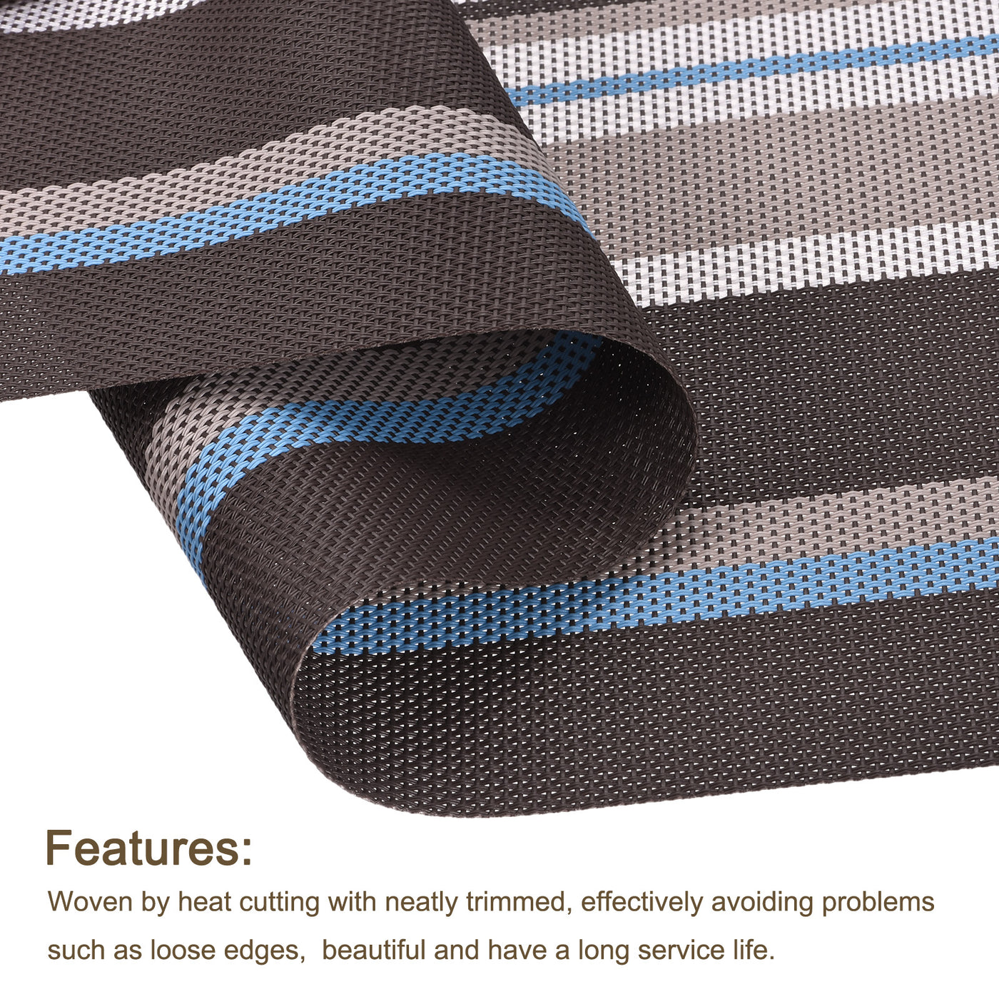 uxcell Uxcell Place Mats 450x300mm 6pcs PVC Table Washable Woven Placemat, Stripe Blue Coffee