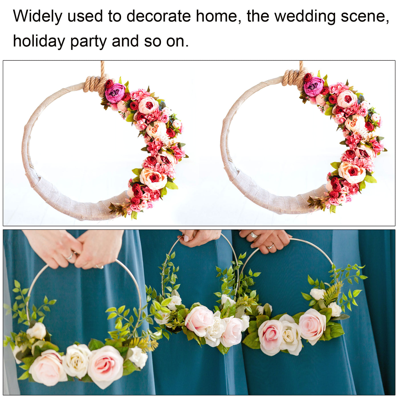 Harfington 6/8/10/12 Inch 4 Size Wooden Bamboo Floral Hoop, 8Pcs in 1 Set Craft Rings for DIY Wedding Wreath Decor Dream Catcher