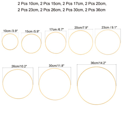 Harfington 4/6/7/8/9/10/12/14 Inch 8 Size Wooden Bamboo Floral Hoop, 16Pcs in 1 Set Craft Rings for DIY Wedding Wreath Decor Dream Catcher