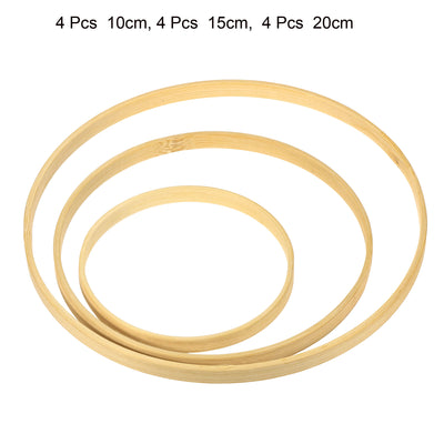 Harfington 4/6/8 Inch 3 Size Wooden Bamboo Floral Hoop, 12Pcs in 1 Set Craft Rings for DIY Wedding Wreath Decor Dream Catcher