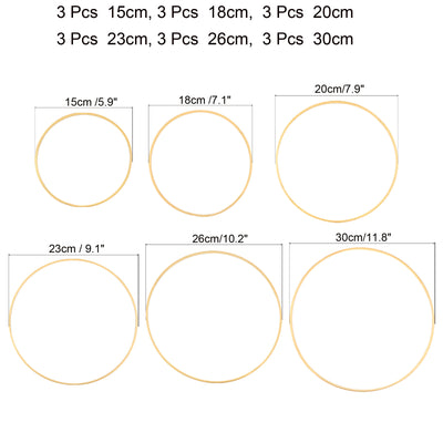 Harfington 6/7/8/9/10/12 Inch 6 Size Wooden Bamboo Floral Hoop, 18Pcs in 1 Set Craft Rings for DIY Wedding Wreath Decor Dream Catcher
