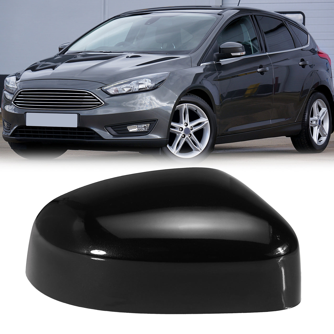 X AUTOHAUX Black Right Side Car Side Door Wing Mirror Cover Rear View Mirror Cap for Ford Focus MK2 Facelift 2008-2011 for Ford Focus MK3 2012-2017