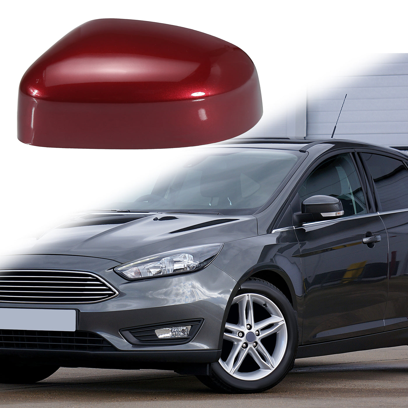 X AUTOHAUX Red Left Side Car Side Door Wing Mirror Cover Rear View Mirror Cap for Ford Focus MK2 Facelift 2008-2011 for Ford Focus MK3 2012-2017