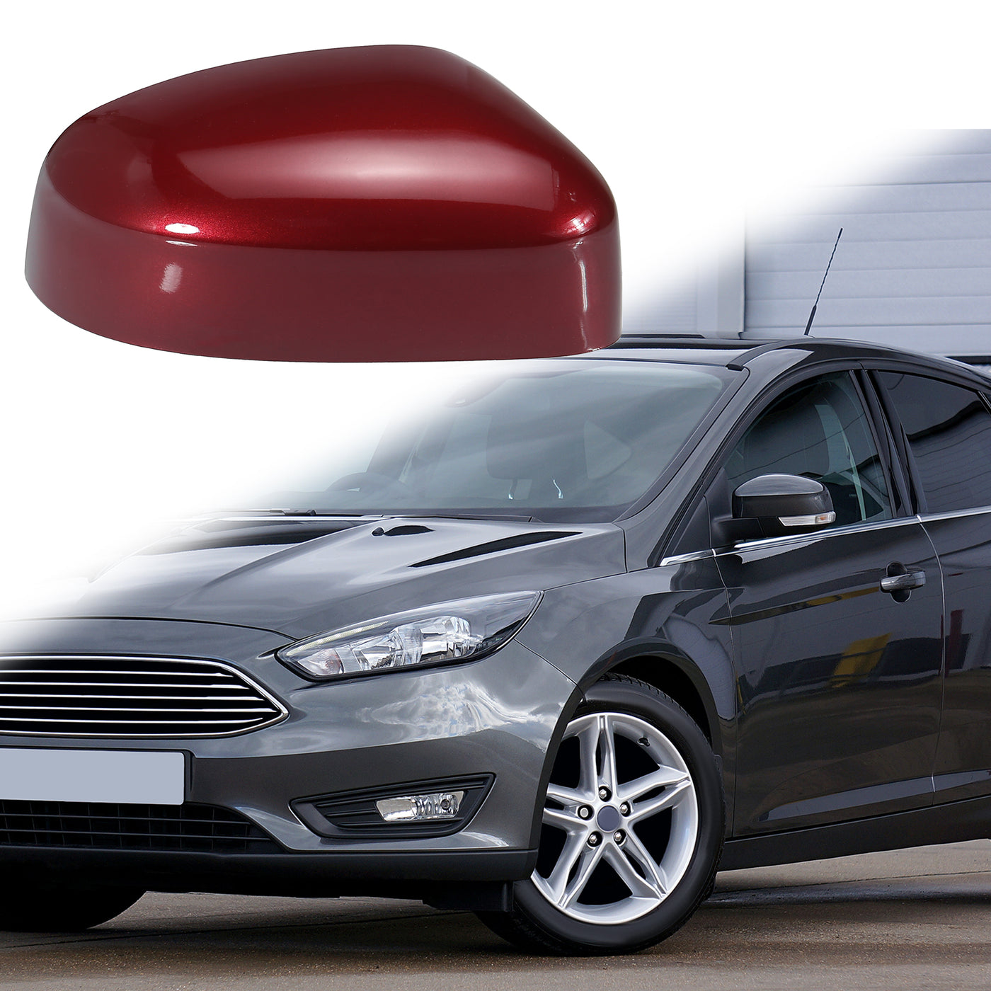 X AUTOHAUX Red Right Side Car Side Door Wing Mirror Cover Rear View Mirror Cap for Ford Focus MK2 Facelift 2008-2011 for Ford Focus MK3 2012-2017
