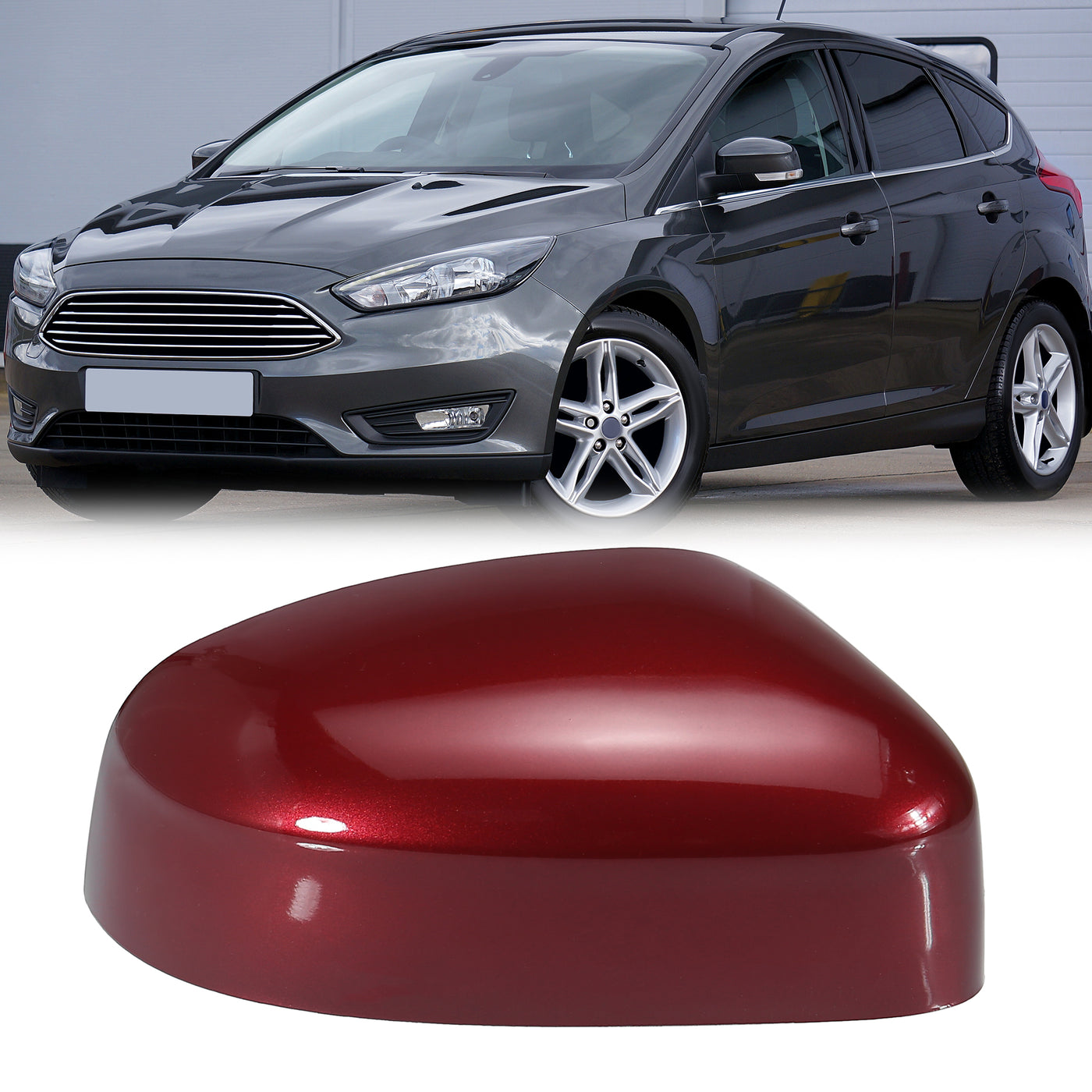 X AUTOHAUX Red Right Side Car Side Door Wing Mirror Cover Rear View Mirror Cap for Ford Focus MK2 Facelift 2008-2011 for Ford Focus MK3 2012-2017