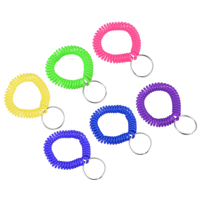 Harfington Spiral Keychain, 6 Pack Plastic Wrist Coil Keyring Wristband Stretchable Key Holder Lanyard for Sports Outdoor, 6 Colors