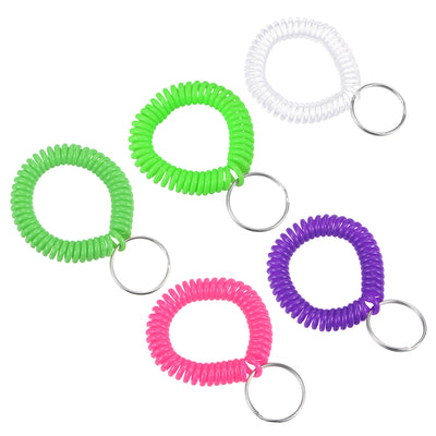 Harfington Spiral Keychain, 5 Pack Plastic Wrist Coil Keyring Wristband Key Holder Lanyard for Sports Outdoor(Dark Green, Purple, Rose Red, Green, White)