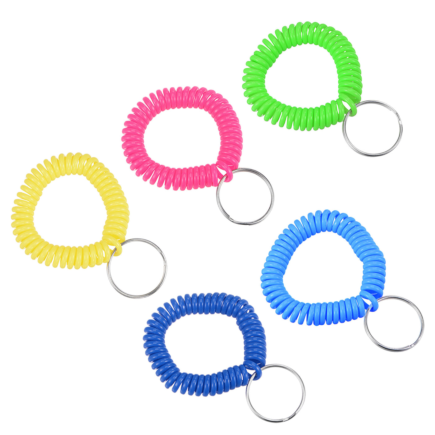 Harfington Spiral Keychain, 5 Pack Plastic Wrist Coil Keyring Wristband Key Holder Lanyard for Sports Outdoor(Yellow, Blue, Rose Red, Green, Dark Blue)