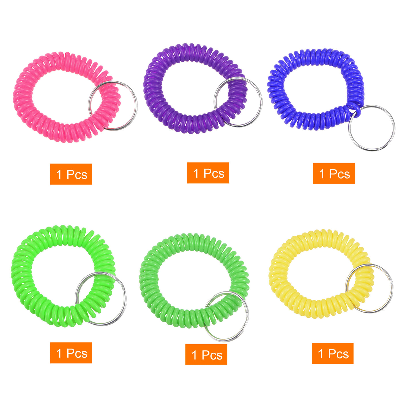 Harfington 22mm Spiral Keychain, 6 Colors Plastic Wrist Coil Keyring Wristband Stretchable Key Holder Lanyard for Sports Outdoor