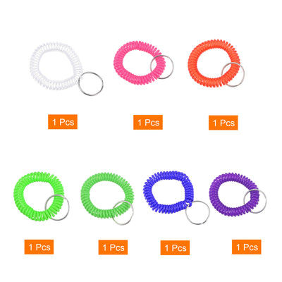 Harfington Spiral Keychain, 7 Pack Plastic Wrist Coil Keyring Wristband Stretchable Key Holder Lanyard for Sports Outdoor, 7 Colors