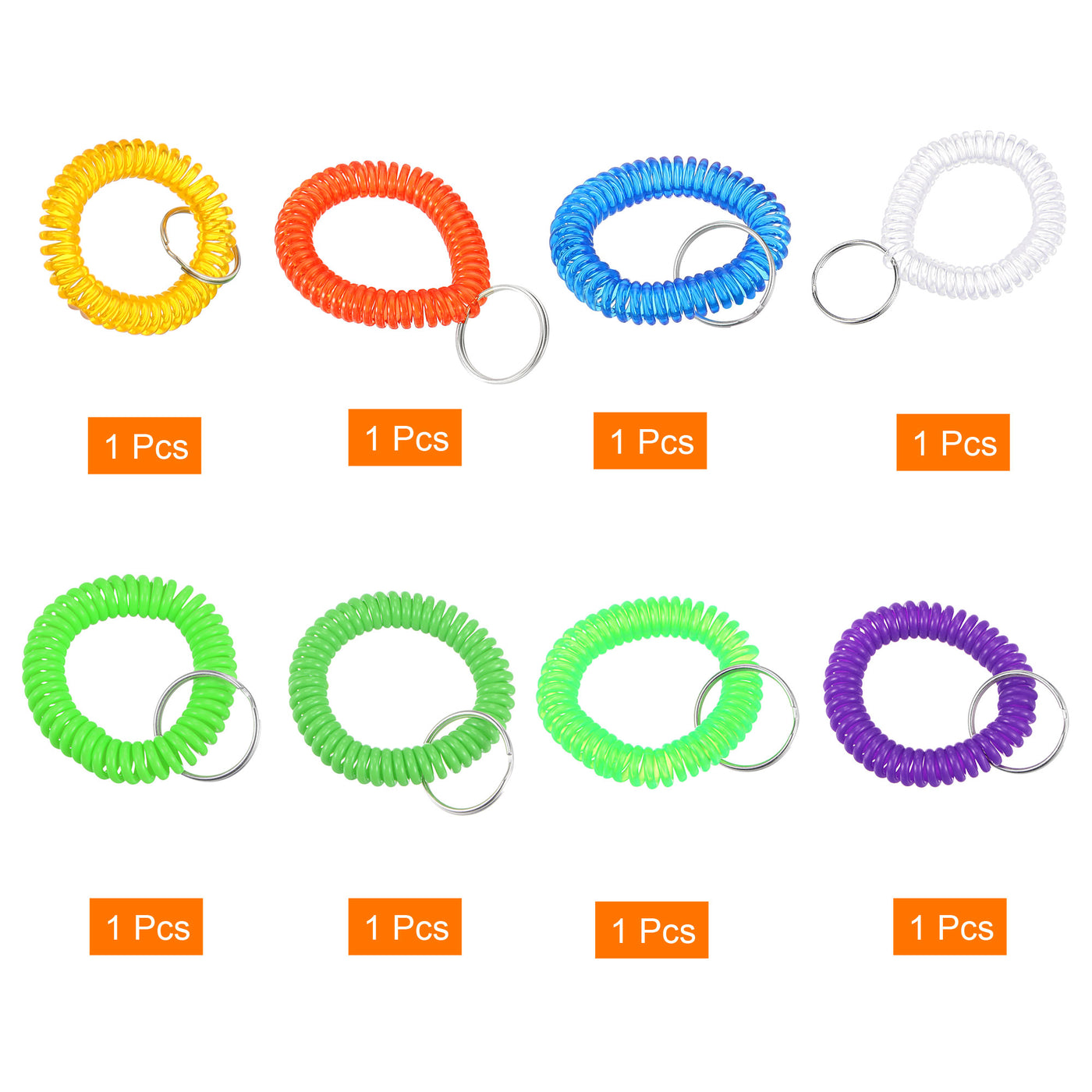 Harfington Spiral Keychain, 8 Pack Plastic Wrist Coil Keyring Wristband Stretchable Key Holder Lanyard for Sports Outdoor, 8 Colors