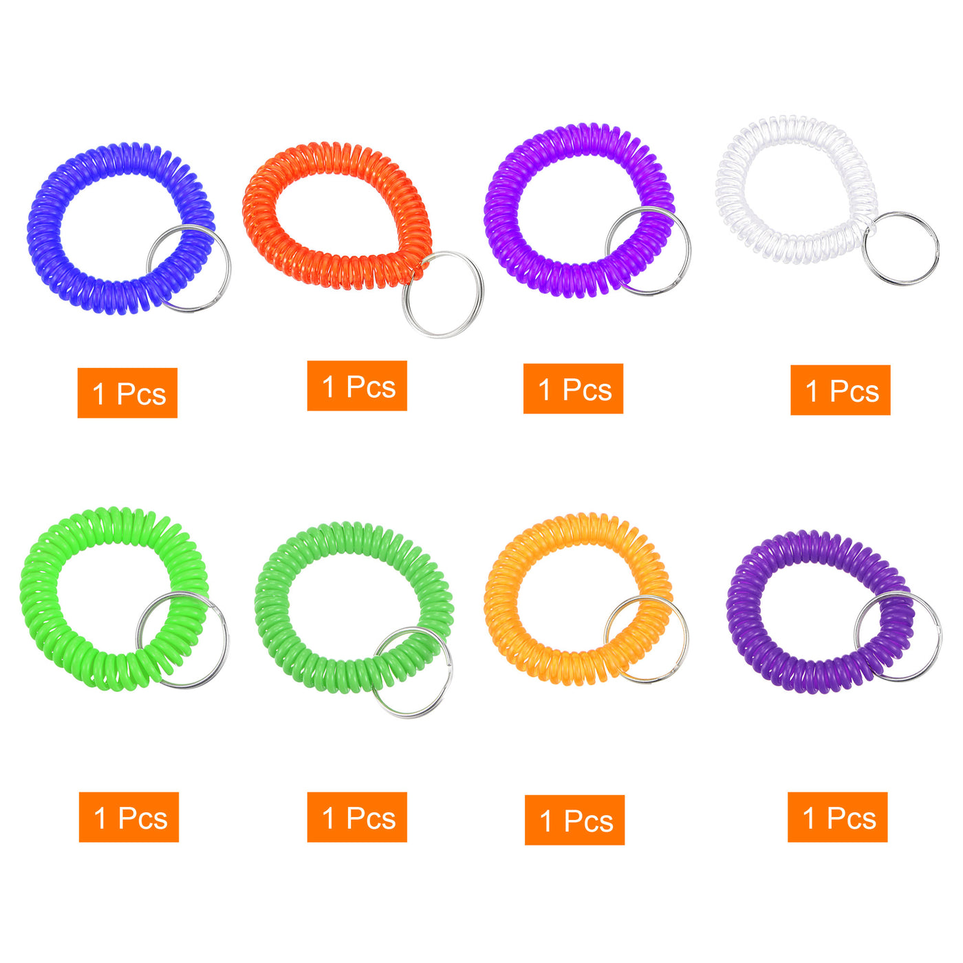 Harfington 22mm Spiral Keychain, 8 Pack Plastic Wrist Coil Keyring Wristband Stretchable Key Holder Lanyard for Sports Outdoor, 8 Colors