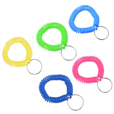 Harfington Spiral Keychain, 10 Pack Plastic Wrist Coil Keyring Wristband Key Holder Lanyard for Sports Outdoor(Orange, Blue, Rose Red, Green, Dark Blue)