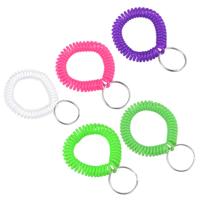 Harfington Spiral Keychain, 10 Pack Plastic Wrist Coil Keyring Wristband Key Holder Lanyard for Sports Outdoor(Rose Red, Green, White, Dark Green, Purple)