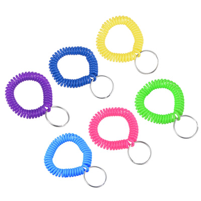 Harfington 22mm Spiral Keychain, 12 Pack Plastic Wrist Coil Keyring Wristband Stretchable Key Holder Lanyard for Sports Outdoor, 6 Colors